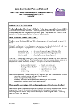 Certa Entry Level Certificate in Skills for Further Learning and
