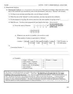 NAME NOTES: UNIT 2: DIMENSIONAL ANALYSIS I) Dimensional