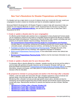 New Year`s Resolutions for Disaster Preparedness and Response