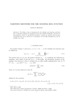 PARTITION IDENTITIES FOR THE MULTIPLE ZETA FUNCTION 1