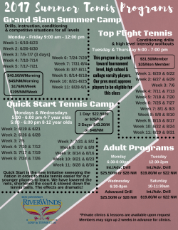 RW Summer Tennis Programs - Ron Jaworski`s RiverWinds Golf