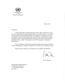 Synergies between work of GA and ECOSOC in light of 2030 Agenda