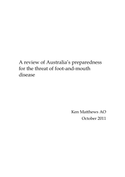 A review of Australia`s preparedness for the threat of foot and mouth