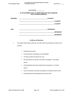 Certificate of Readiness - The Law Courts of Newfoundland and