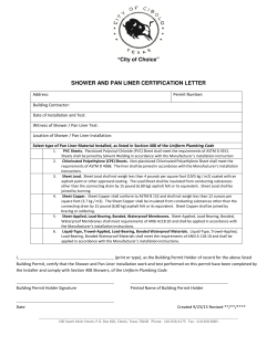 &ldquo;City of Choice&rdquo; SHOWER AND PAN LINER CERTIFICATION LETTER