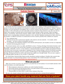 Does your plant handle any material that can form a hydrate?