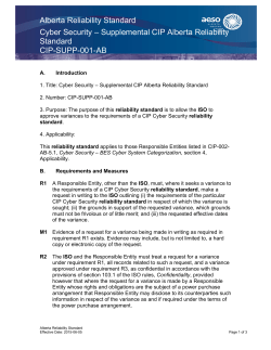 Alberta Reliability Standard Cyber Security &ndash; Supplemental CIP