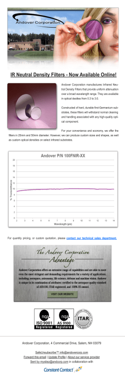 IR Neutral Density Filters - Now Available Online!