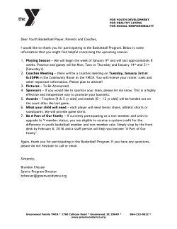Dear Youth Basketball Player, Parents and Coaches, I would like to