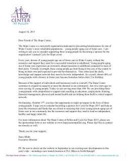 August 18, 2015 Dear Friend of The Hope Center, The Hope Center