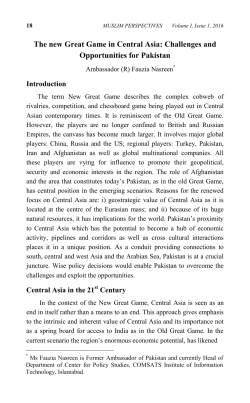 The new Great Game in Central Asia: Challenges and Opportunities