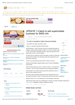 UPDATE 1-Cabot to sell supermetals business for $400 mln | Reuters