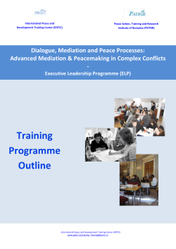 Dialogue, Mediation and Peace Processes: Advanced Mediation