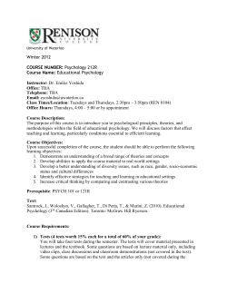 University of Waterloo Winter 2012 COURSE NUMBER: Psychology