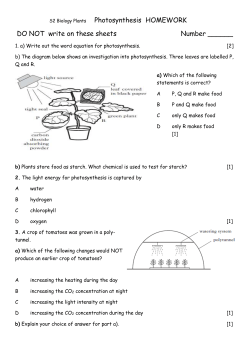 S2 Biology Plants Photosynthesis HOMEWORK DO NOT write on