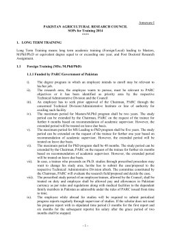 PARC SOPs for Training - Pakistan Agricultural Research Council