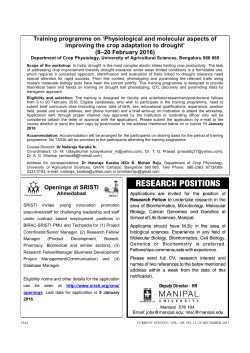 Training programme on `Physiological and molecular aspects of