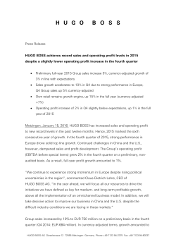 Press Release HUGO BOSS achieves record sales and operating