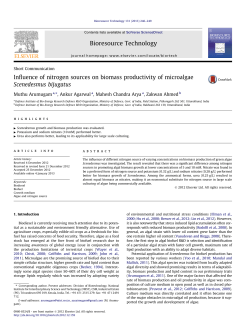 Influence of nitrogen sources on biomass productivity of microalgae