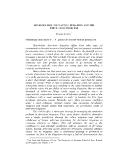 Shareholder Derivation Litigation and the Preclusion Problem