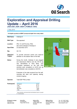 Exploration and Appraisal Drilling Update &ndash; April 2016