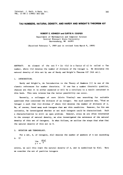 tau numbers, natural density, and hardy and wright`s theorem 437