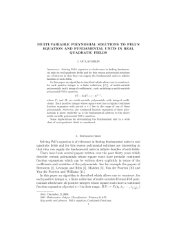 MULTI-VARIABLE POLYNOMIAL SOLUTIONS TO PELL`S