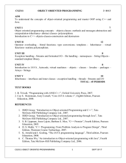 cs2311 object oriented programming 3 0 0 3