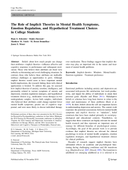 The Role of Implicit Theories in Mental Health Symptoms, Emotion