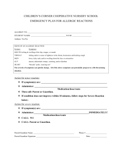 Allergy Plan Form - Children`s Corner Cooperative Nursery School