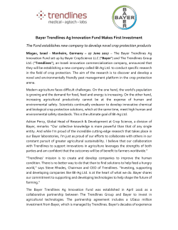 Bayer Trendlines Ag Innovation Fund Makes First