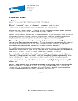 Elanco`s Hygromix&reg; returns to help poultry producers control worms