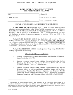 NOTICE OF HEARING TO CONSIDER FIRST DAY