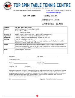 TOP SPIN OPEN Tournament - June 4th, 2017 ***Click Here for