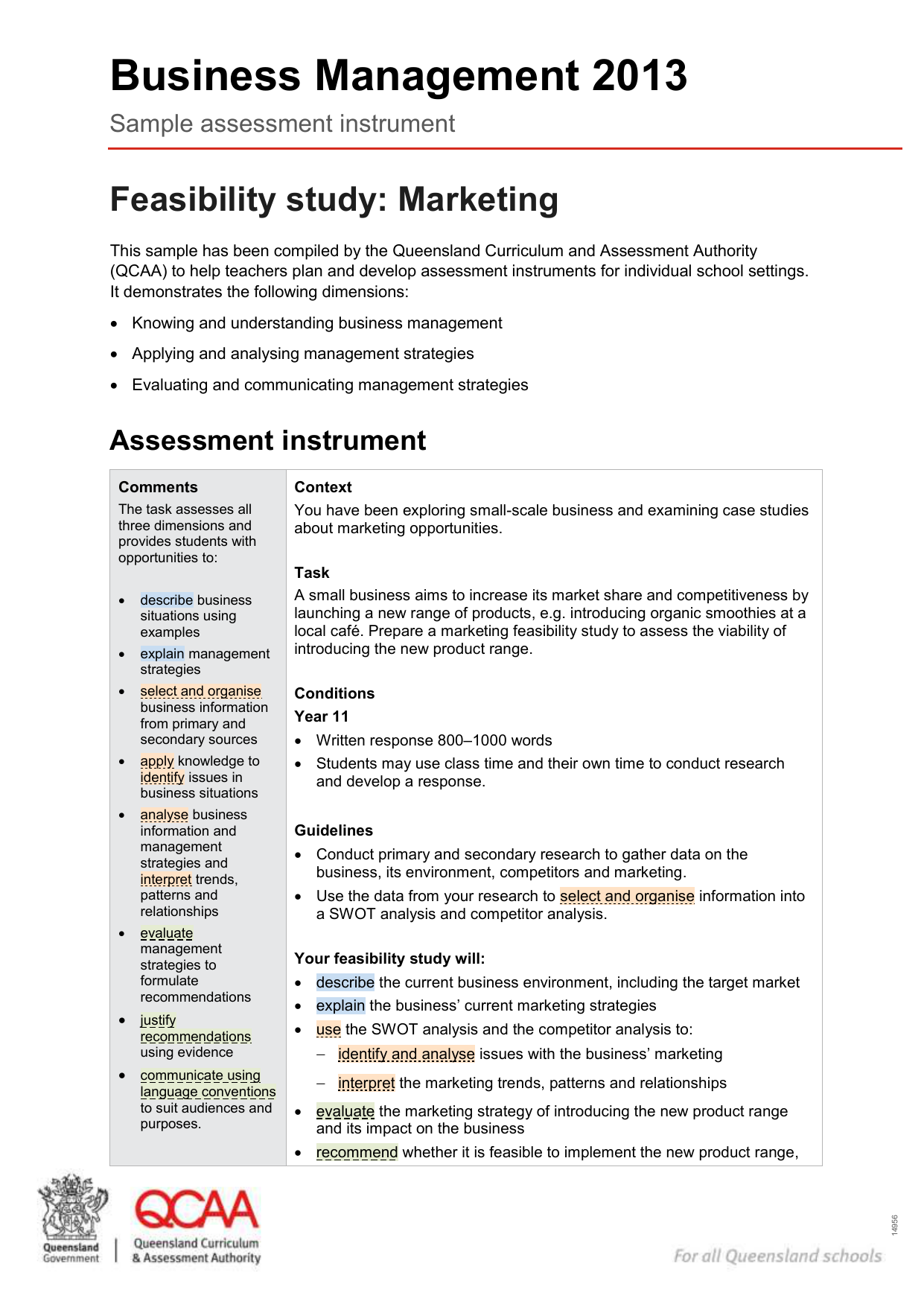 Feasibility study - Marketing - Queensland Curriculum and Within Feasibility Study Template Small Business