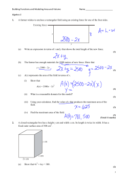 Building Functions and Modeling Area and Volume Name Algebra 2