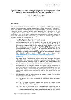 Agreement for Use of the Hinkley Supply Chain Service