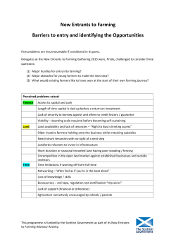 New Entrants to Farming Barriers to entry and identifying the