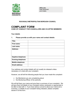 ROCHDALE METROPOLITAN BOROUGH COUNCIL COMPLAINT