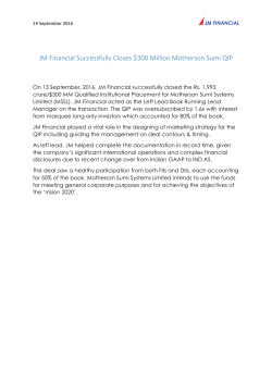 JM Financial Successfully Closes $300 Million Motherson Sumi QIP