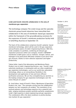 Linde and Evonik intensify collaboration in the area of membrane