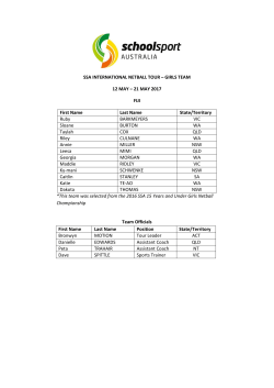 SSA INTERNATIONAL NETBALL TOUR &ndash; GIRLS TEAM 12 MAY