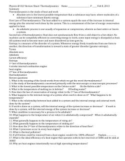 Physics @ OLY Review Sheet: Thermodynamics Name P _____