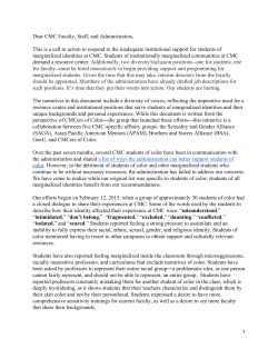 Dear CMC Faculty, Staff, and Administrators, This is a call to