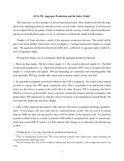 Aggregate Production and the Solow Model1 This represents our