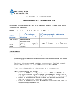 SIP/STP Incentive Structure &ndash; July to September 2015 All Equity and