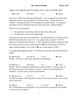 The Takeout Double March, 2017 Suppose your opponent opens