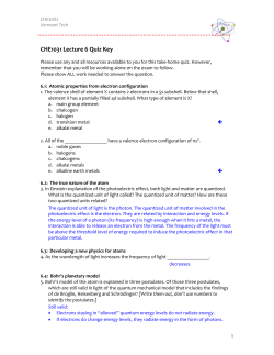 CHE1031 Lecture 6 Quiz Key