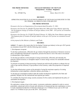 THE PRIME MINISTER ------- SOCIALIST REPUBLIC OF VIETNAM