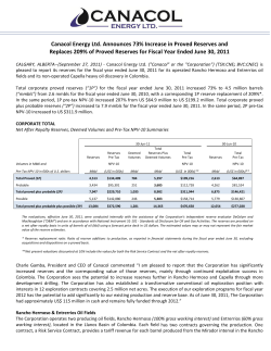Announces 73% Increase in Proved Reserves and Replaces 209